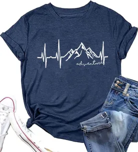 Beach Heartbeat T Shirt for Women Love Heart Graphic Tees Print Shirts Short Sleeve Casual Summer Vacation Tee Tops
