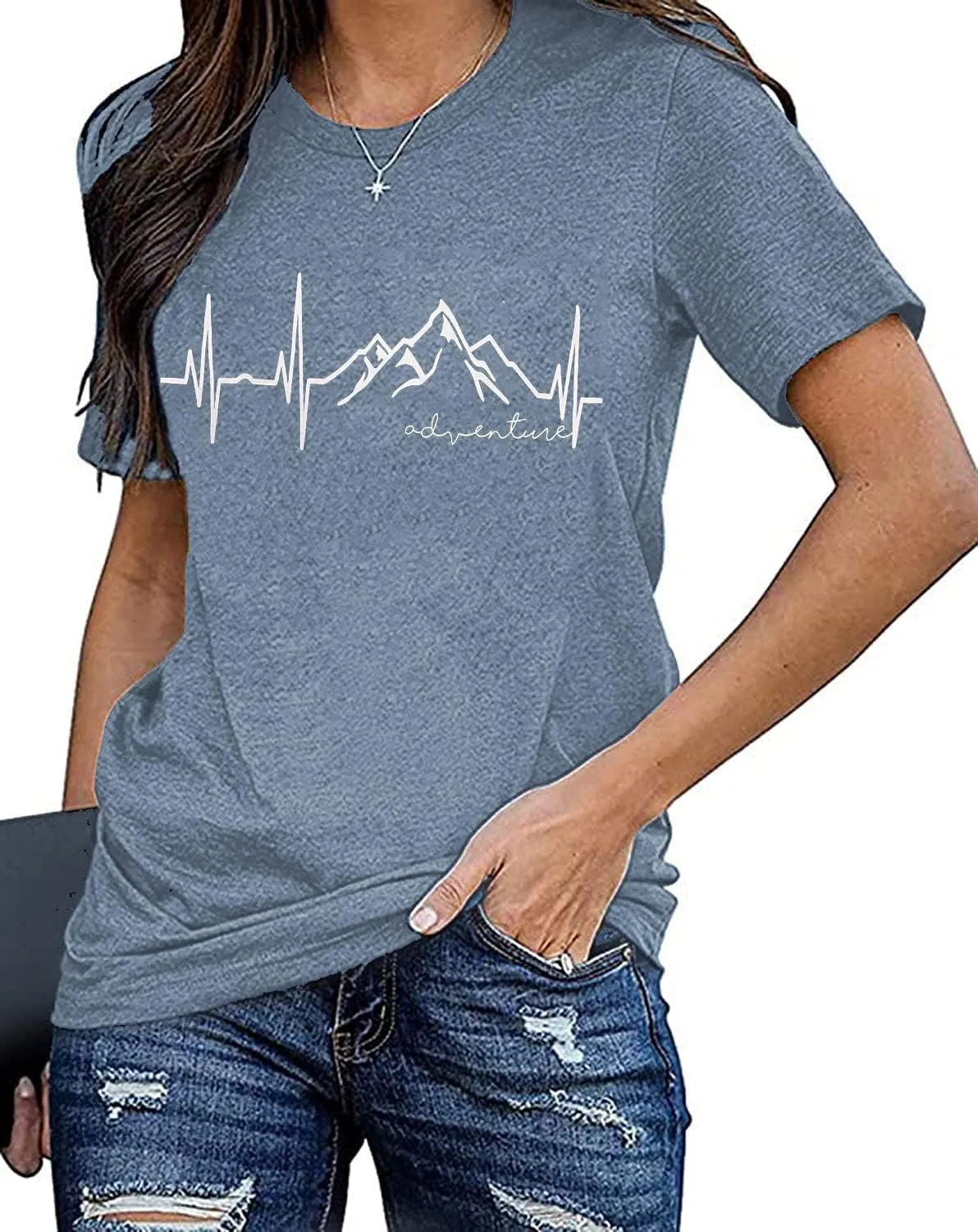 Beach Heartbeat T Shirt for Women Love Heart Graphic Tees Print Shirts Short Sleeve Casual Summer Vacation Tee Tops