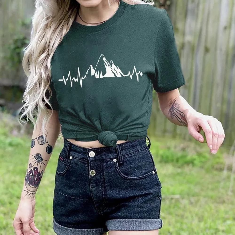 Beach Heartbeat T Shirt for Women Love Heart Graphic Tees Print Shirts Short Sleeve Casual Summer Vacation Tee Tops