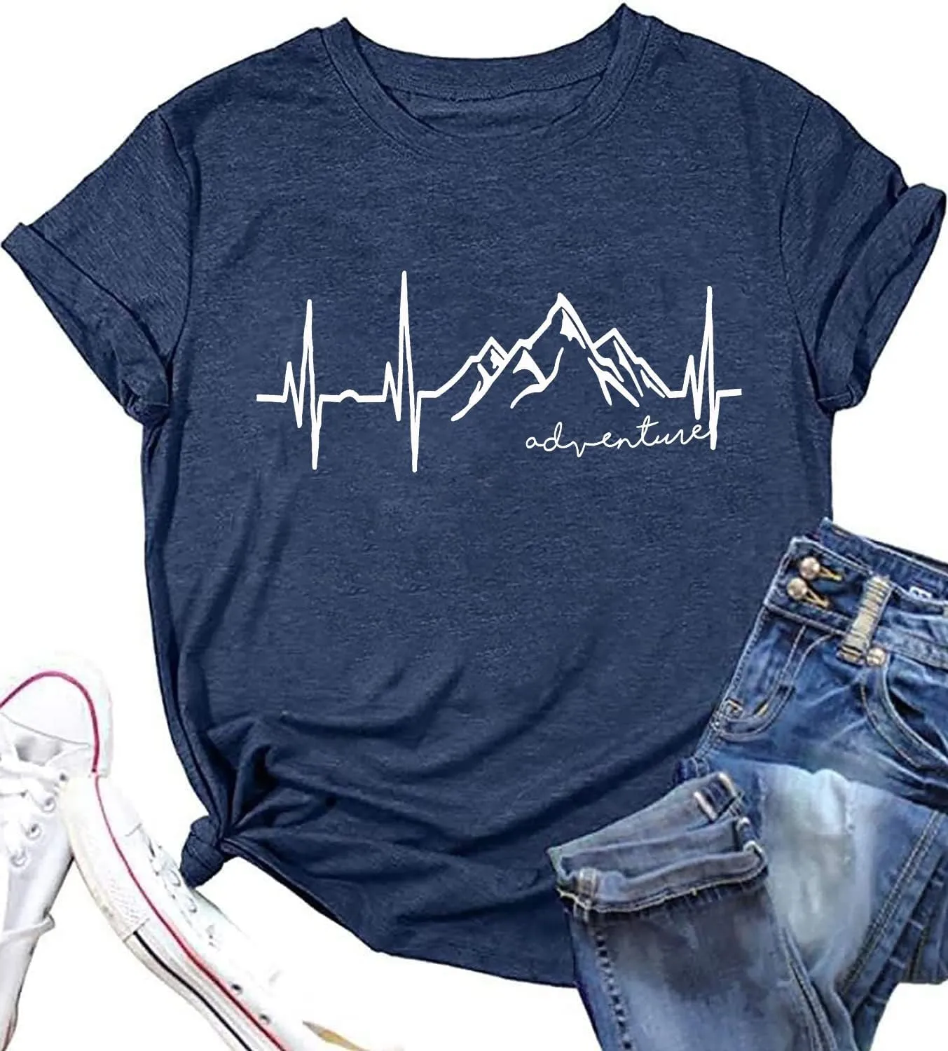 Beach Heartbeat T Shirt for Women Love Heart Graphic Tees Print Shirts Short Sleeve Casual Summer Vacation Tee Tops
