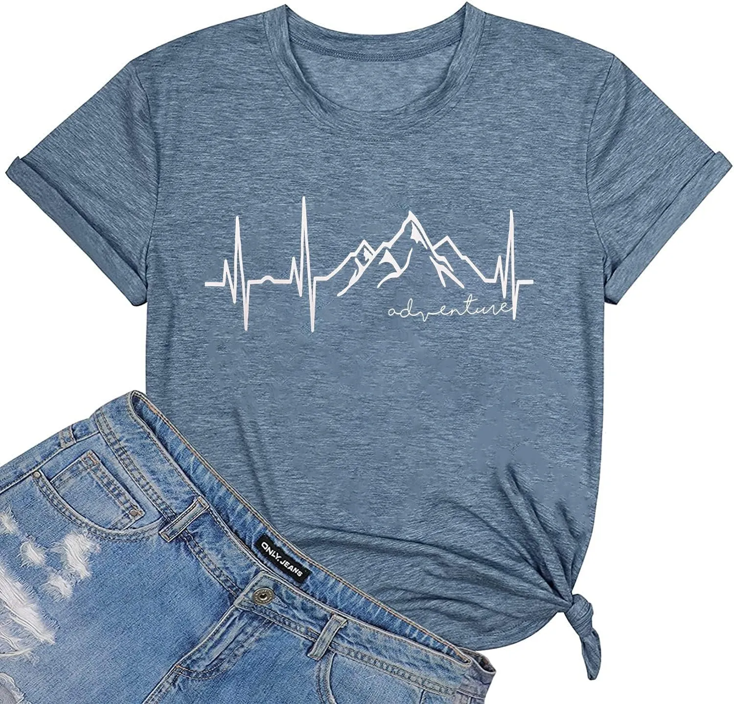 Beach Heartbeat T Shirt for Women Love Heart Graphic Tees Print Shirts Short Sleeve Casual Summer Vacation Tee Tops