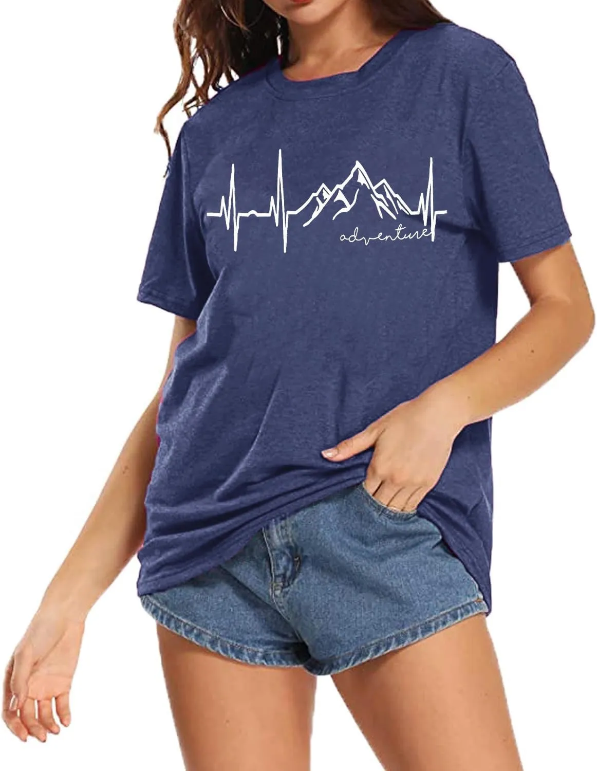 Beach Heartbeat T Shirt for Women Love Heart Graphic Tees Print Shirts Short Sleeve Casual Summer Vacation Tee Tops