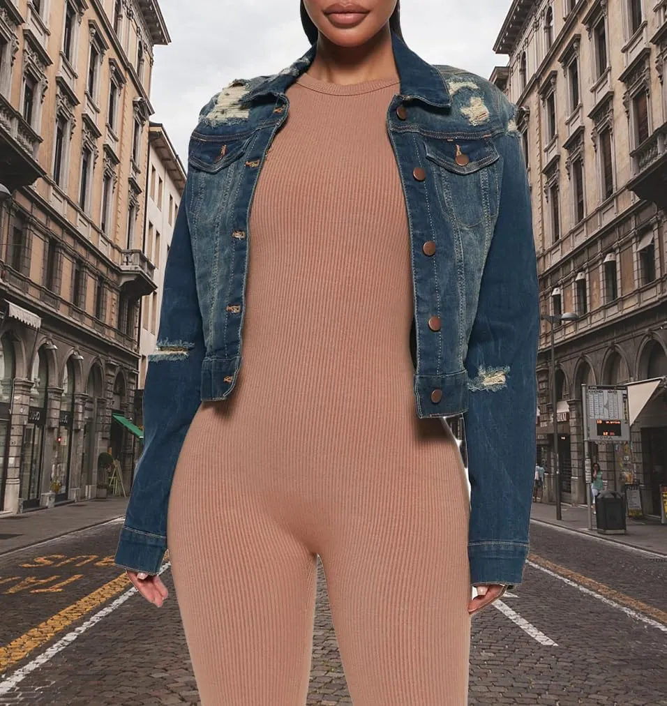 BessCops Denim Jacket for Women Spring Long Sleeve Classic Distressed Butterfly Jean Trucker Jackets