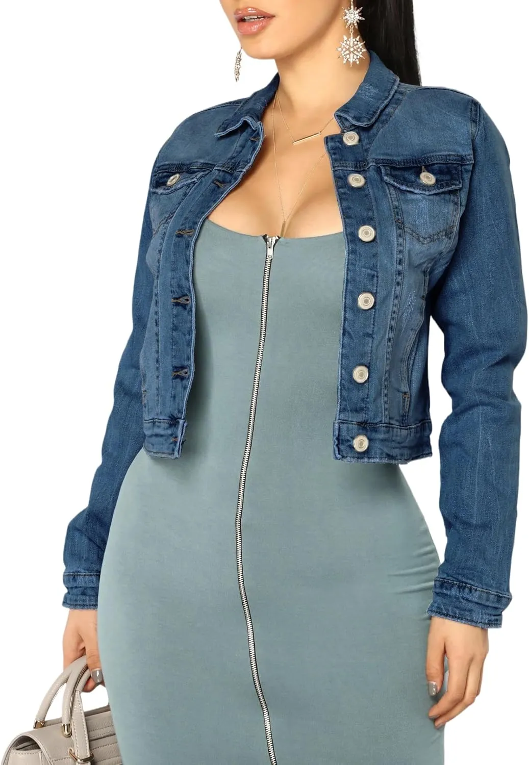 BessCops Denim Jacket for Women Spring Long Sleeve Classic Distressed Butterfly Jean Trucker Jackets