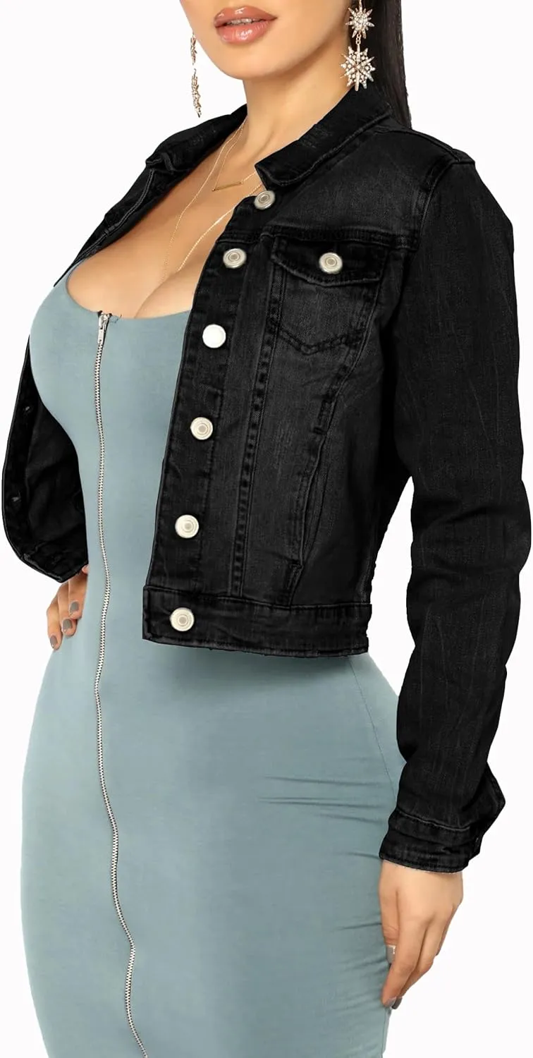 BessCops Denim Jacket for Women Spring Long Sleeve Classic Distressed Butterfly Jean Trucker Jackets