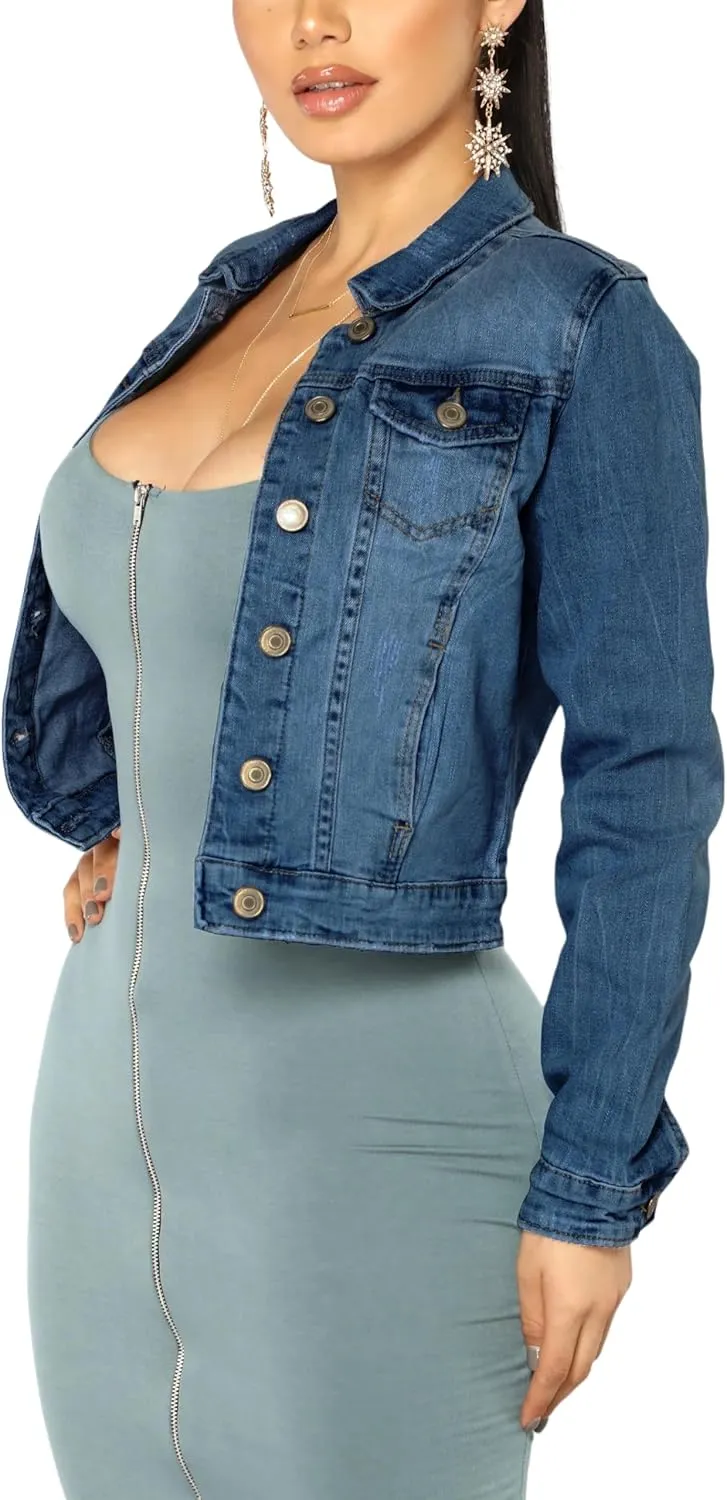 BessCops Denim Jacket for Women Spring Long Sleeve Classic Distressed Butterfly Jean Trucker Jackets