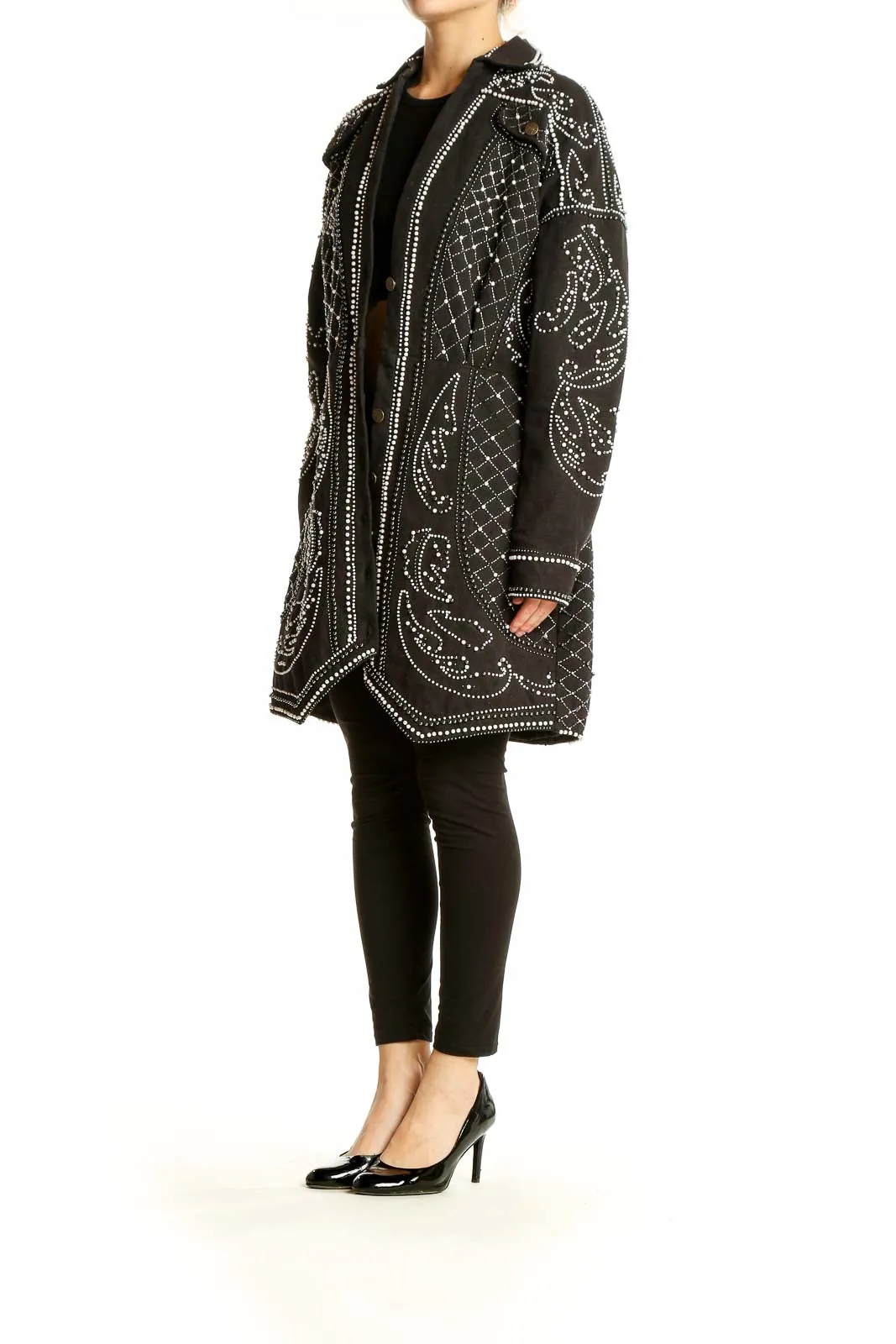Black Embellished Oversized Jacket