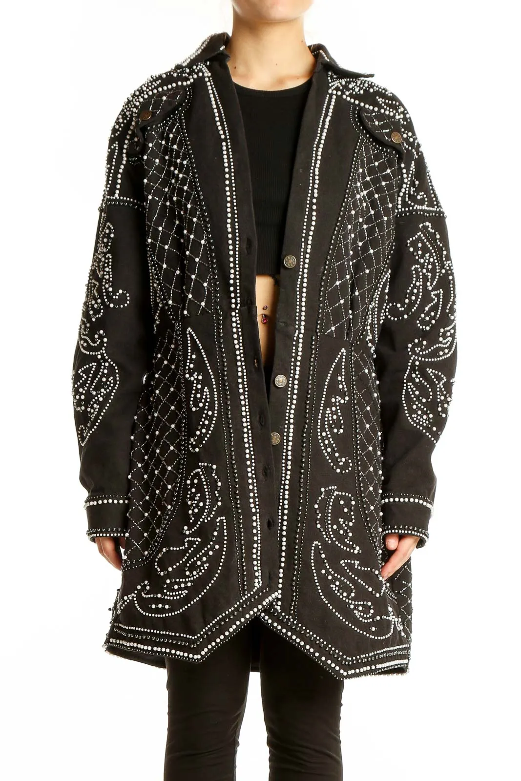 Black Embellished Oversized Jacket