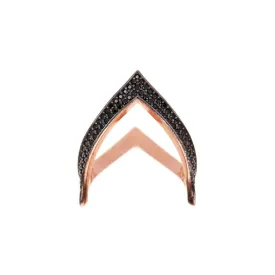 Black Hera Silver V Shaped Stackable Ring in Rose Gold