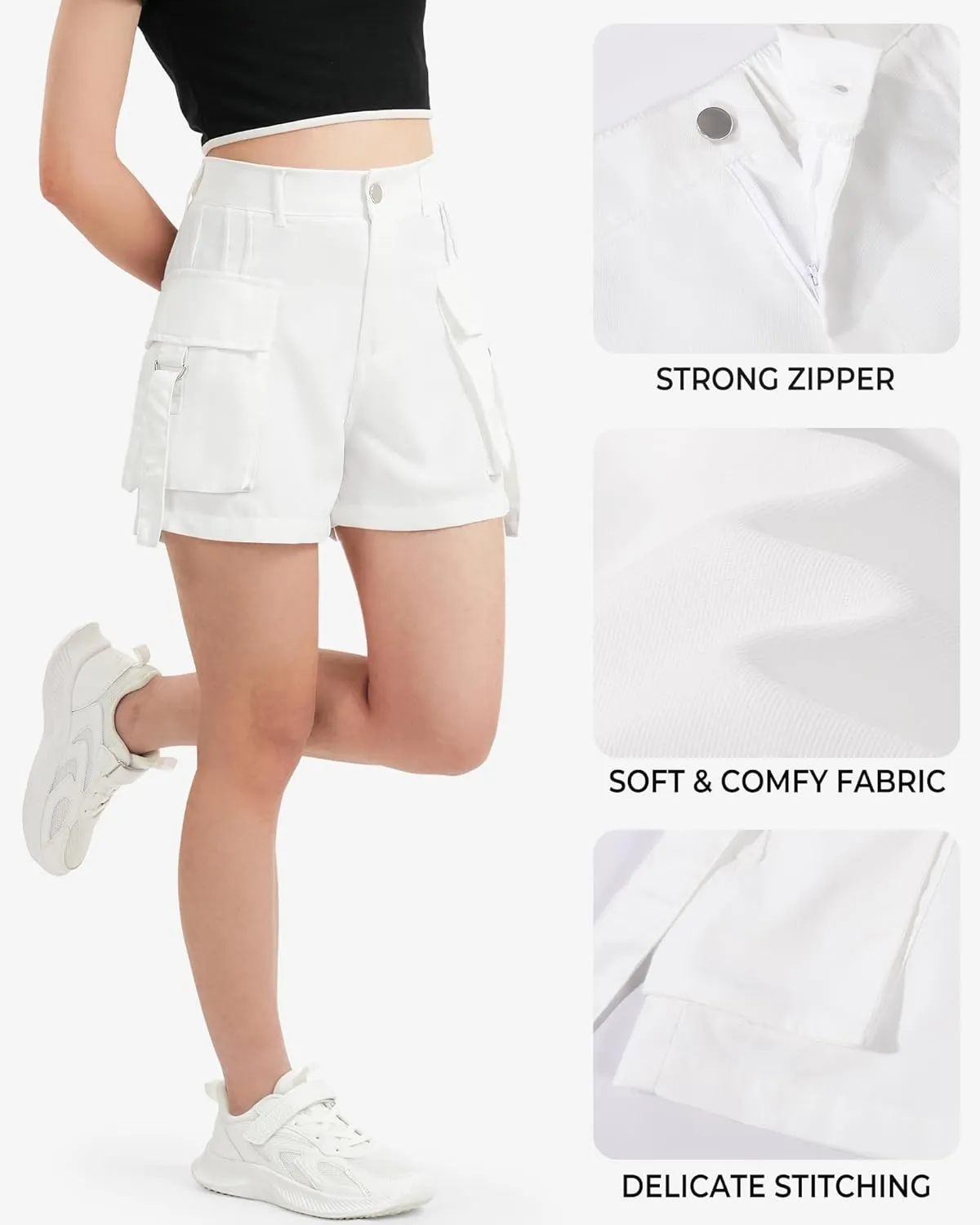 BOOPH Girls Hiking Cargo Shorts Kids Lightweight Pockets Athletic Summer Casual Uniform Shorts for Girls 6-14Y