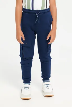 Boys Navy Cargo Pocket Track Pants