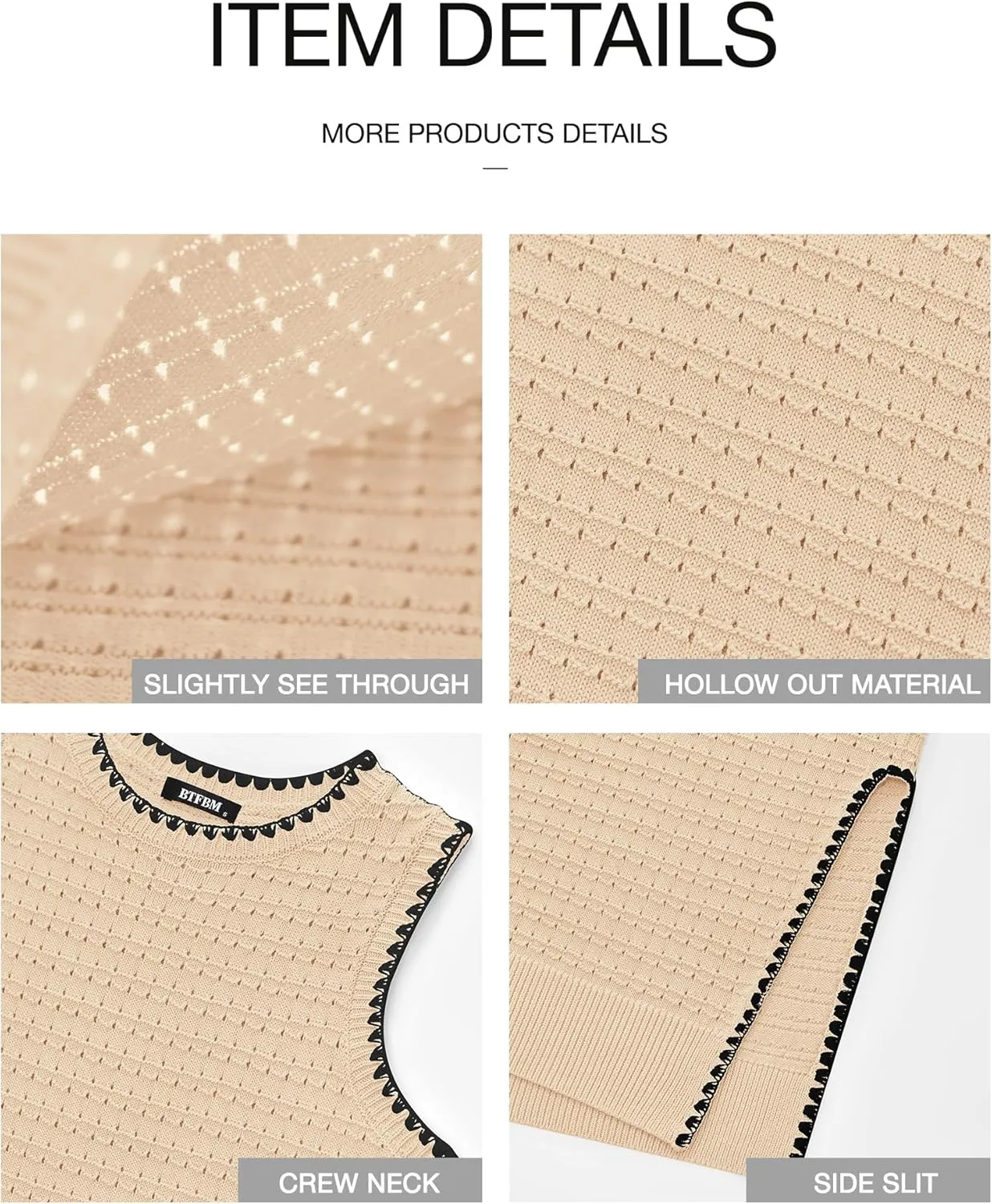 BTFBM Womens Knit Bodycon Midi Dress Casual Sleeveless See Through Cover Up Dresses Crew Neck Slit Tank Summer Dresses