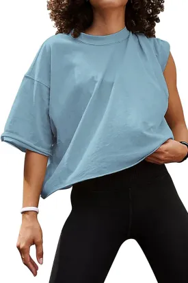 Carpetcom Oversized Workout Shirts for Women Short Sleeve Drop Shoulder Casual Crop Tops Baggy Gym Yoga Athletic Tee
