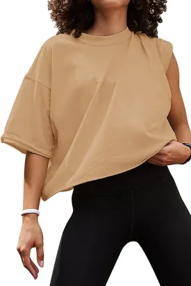 Carpetcom Oversized Workout Shirts for Women Short Sleeve Drop Shoulder Casual Crop Tops Baggy Gym Yoga Athletic Tee