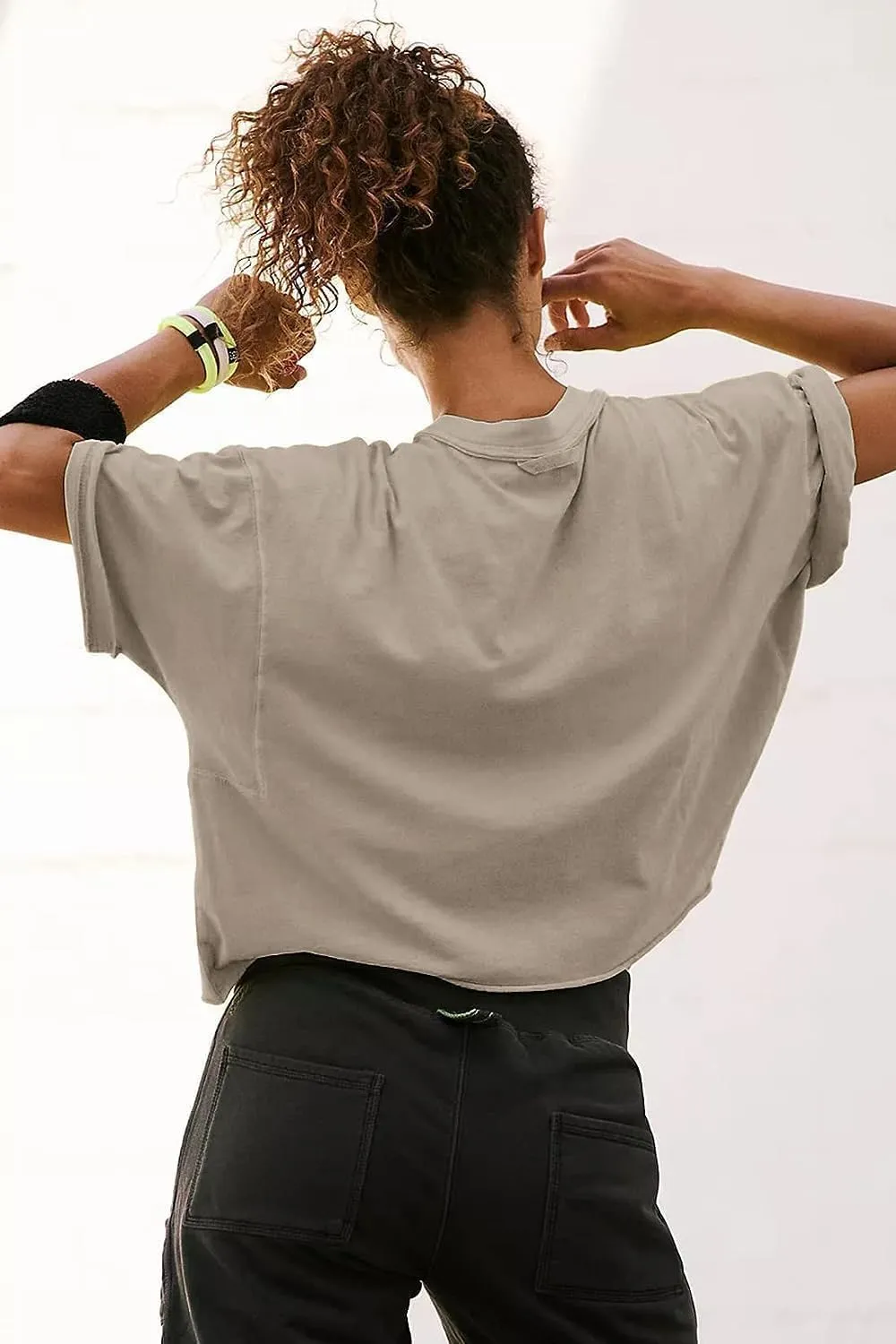 Carpetcom Oversized Workout Shirts for Women Short Sleeve Drop Shoulder Casual Crop Tops Baggy Gym Yoga Athletic Tee
