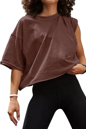 Carpetcom Oversized Workout Shirts for Women Short Sleeve Drop Shoulder Casual Crop Tops Baggy Gym Yoga Athletic Tee