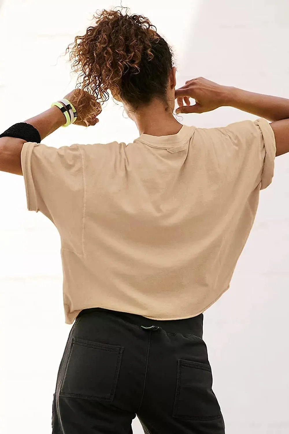Carpetcom Oversized Workout Shirts for Women Short Sleeve Drop Shoulder Casual Crop Tops Baggy Gym Yoga Athletic Tee