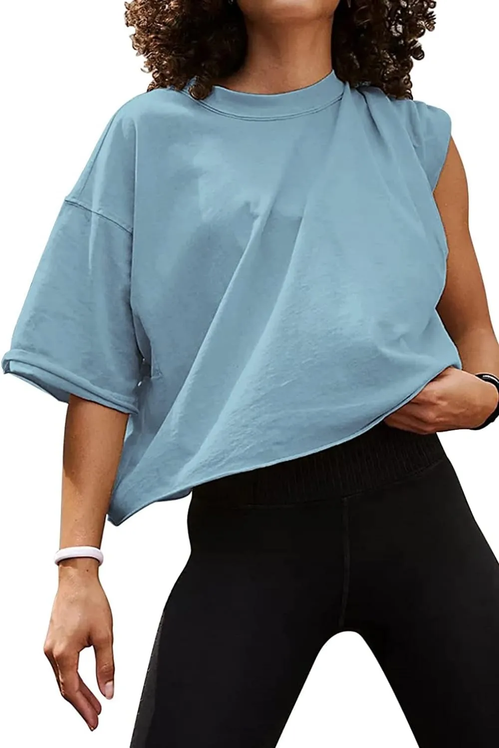 Carpetcom Oversized Workout Shirts for Women Short Sleeve Drop Shoulder Casual Crop Tops Baggy Gym Yoga Athletic Tee