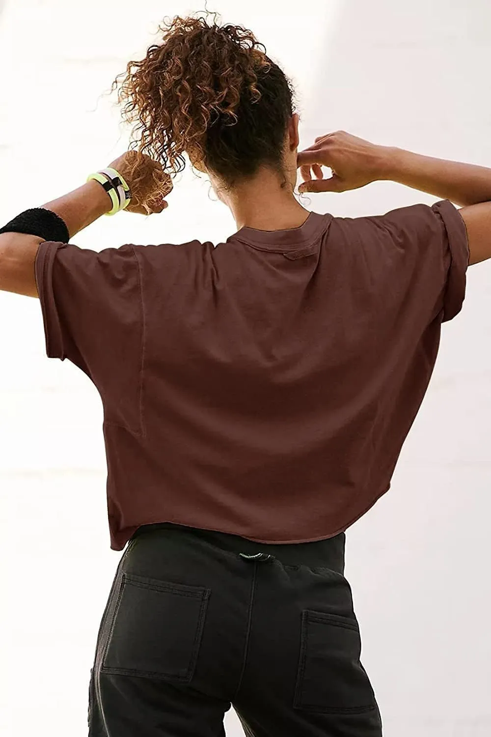 Carpetcom Oversized Workout Shirts for Women Short Sleeve Drop Shoulder Casual Crop Tops Baggy Gym Yoga Athletic Tee