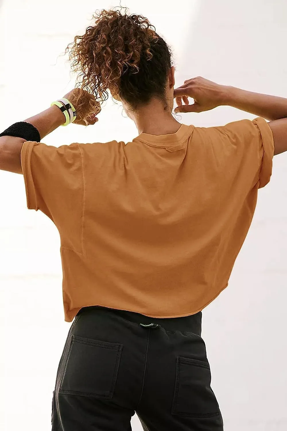 Carpetcom Oversized Workout Shirts for Women Short Sleeve Drop Shoulder Casual Crop Tops Baggy Gym Yoga Athletic Tee