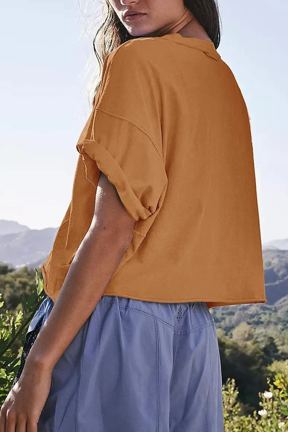 Carpetcom Oversized Workout Shirts for Women Short Sleeve Drop Shoulder Casual Crop Tops Baggy Gym Yoga Athletic Tee