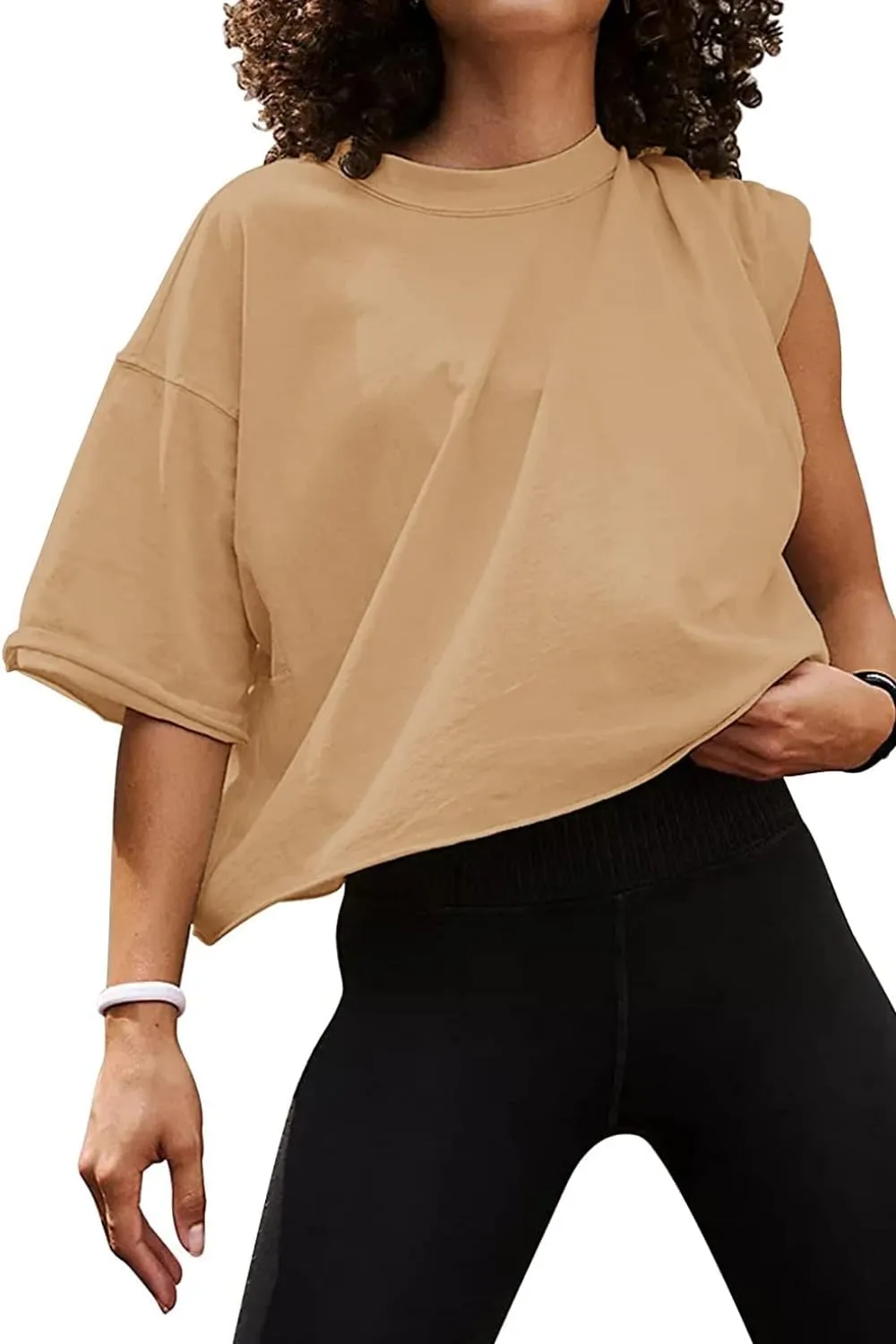 Carpetcom Oversized Workout Shirts for Women Short Sleeve Drop Shoulder Casual Crop Tops Baggy Gym Yoga Athletic Tee