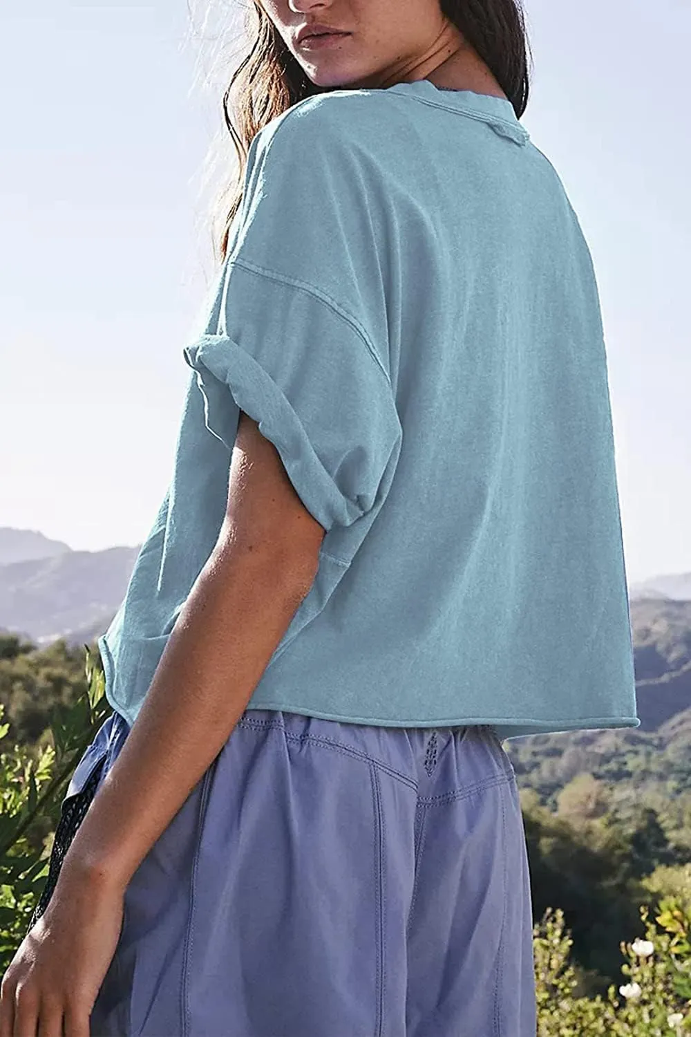 Carpetcom Oversized Workout Shirts for Women Short Sleeve Drop Shoulder Casual Crop Tops Baggy Gym Yoga Athletic Tee