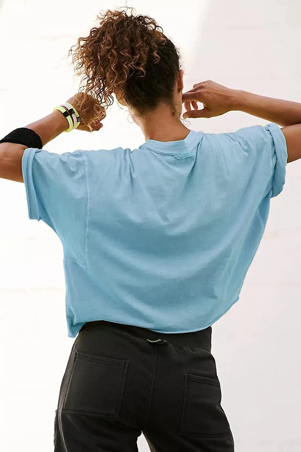 Carpetcom Oversized Workout Shirts for Women Short Sleeve Drop Shoulder Casual Crop Tops Baggy Gym Yoga Athletic Tee