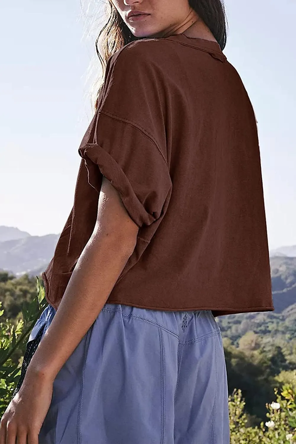 Carpetcom Oversized Workout Shirts for Women Short Sleeve Drop Shoulder Casual Crop Tops Baggy Gym Yoga Athletic Tee