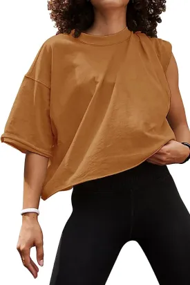 Carpetcom Oversized Workout Shirts for Women Short Sleeve Drop Shoulder Casual Crop Tops Baggy Gym Yoga Athletic Tee