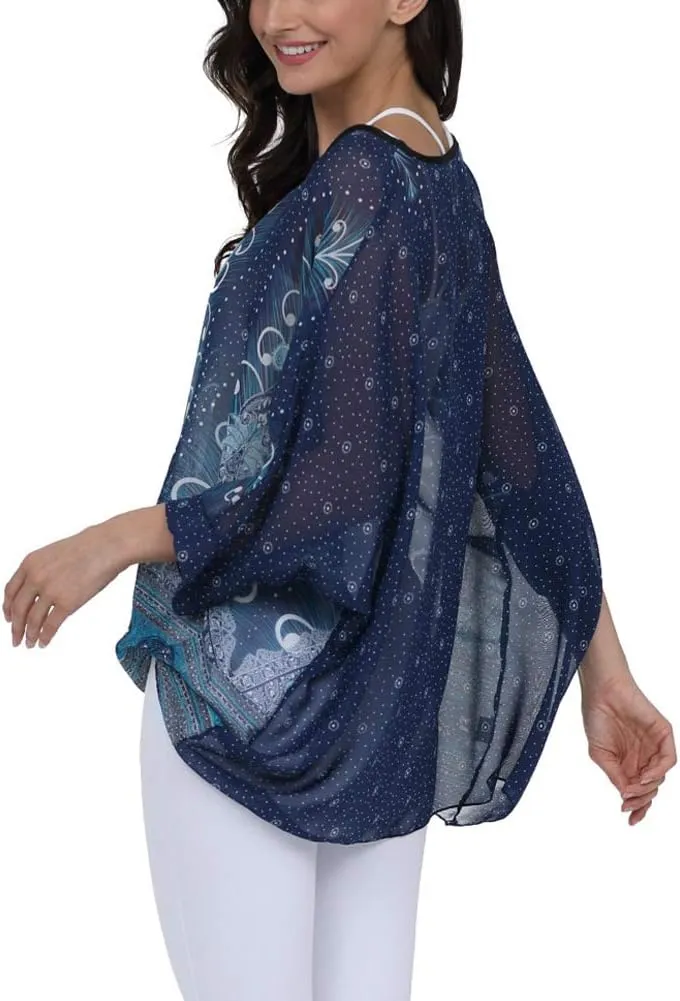 Ckikiou Plus Size Floral Chiffon Tunics Blouses for Women Batwing Summer Boho Shirts Beach Cover ups