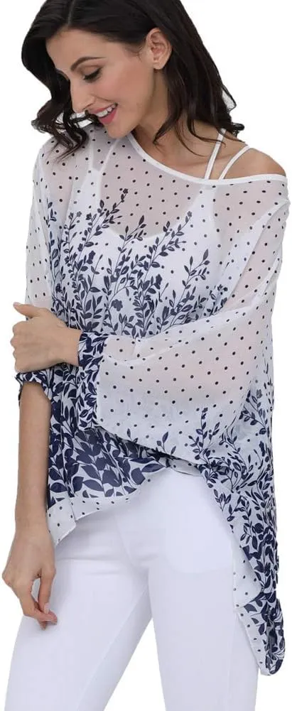 Ckikiou Plus Size Floral Chiffon Tunics Blouses for Women Batwing Summer Boho Shirts Beach Cover ups