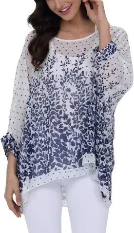Ckikiou Plus Size Floral Chiffon Tunics Blouses for Women Batwing Summer Boho Shirts Beach Cover ups