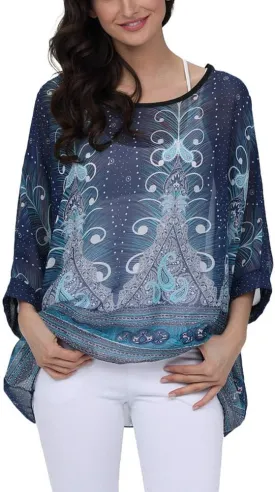 Ckikiou Plus Size Floral Chiffon Tunics Blouses for Women Batwing Summer Boho Shirts Beach Cover ups