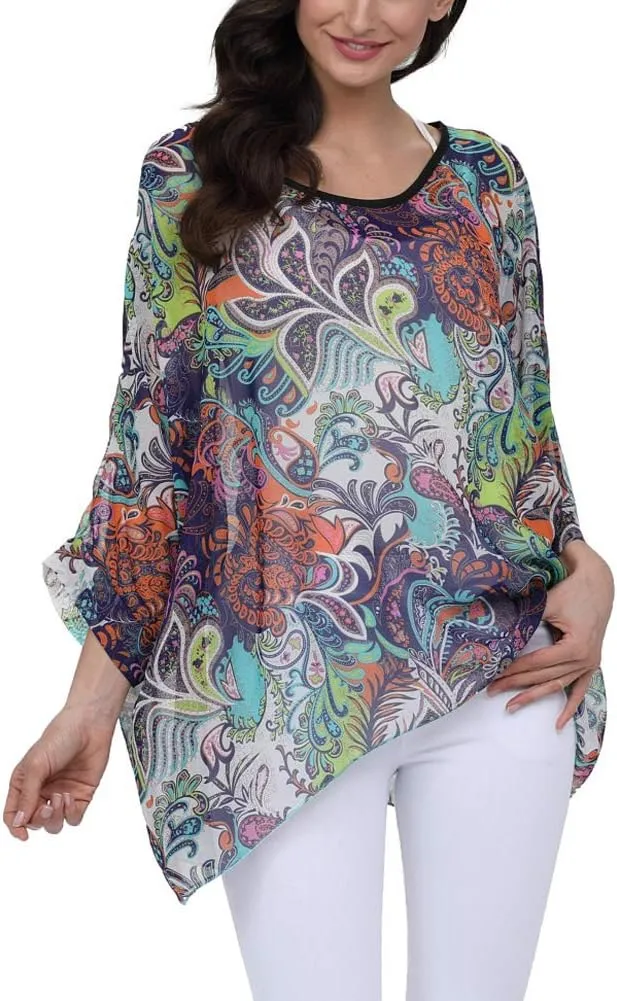 Ckikiou Plus Size Floral Chiffon Tunics Blouses for Women Batwing Summer Boho Shirts Beach Cover ups