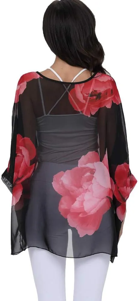 Ckikiou Plus Size Floral Chiffon Tunics Blouses for Women Batwing Summer Boho Shirts Beach Cover ups