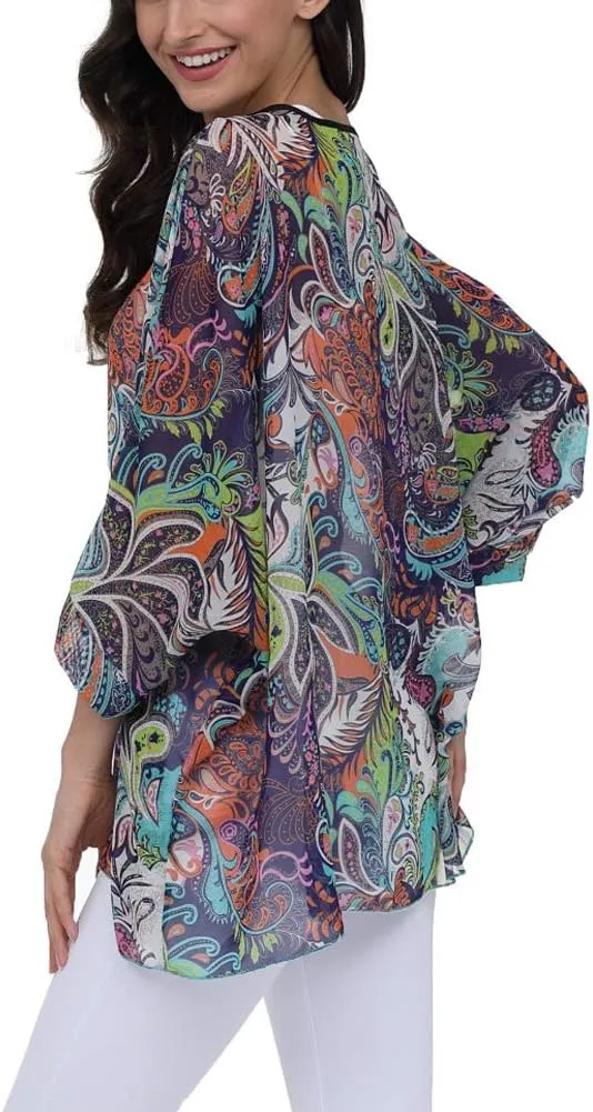 Ckikiou Plus Size Floral Chiffon Tunics Blouses for Women Batwing Summer Boho Shirts Beach Cover ups