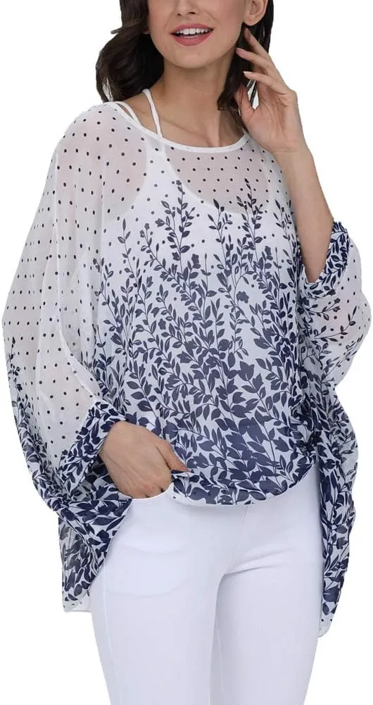 Ckikiou Plus Size Floral Chiffon Tunics Blouses for Women Batwing Summer Boho Shirts Beach Cover ups