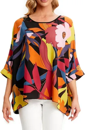 Ckikiou Womens Batwing Loose Chiffon Summer Blouse Tunic Floral Printed Boho Beach Cover ups