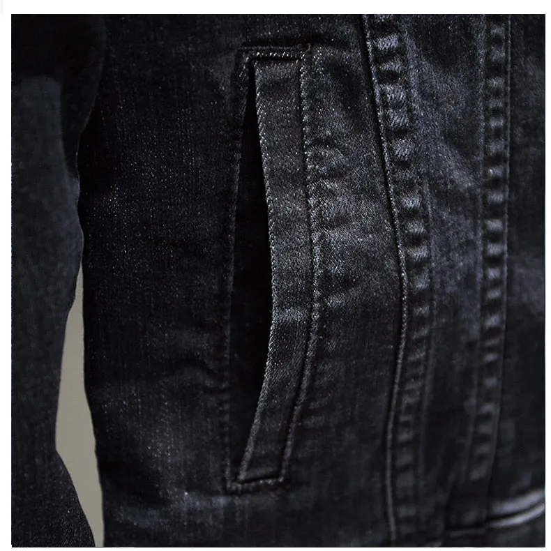 Classic Black Slim Casual Denim Jeans Jacket For Men