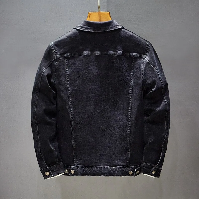 Classic Black Slim Casual Denim Jeans Jacket For Men