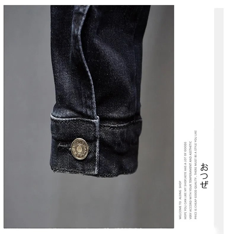 Classic Black Slim Casual Denim Jeans Jacket For Men