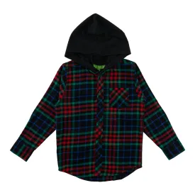 Comfy Cozy Boy's Flannel Hooded Long Sleeve Shirt