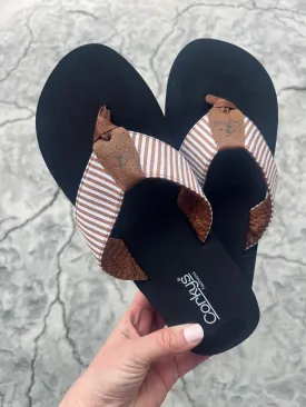 Corkys Summer Break Flip Flop in Tan Stripe