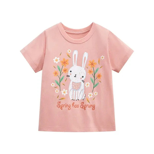 Cotton T-shirt Short Sleeves Summer Clothes with Little Bees Lovely for Baby Girls Kids 2 to 7 year