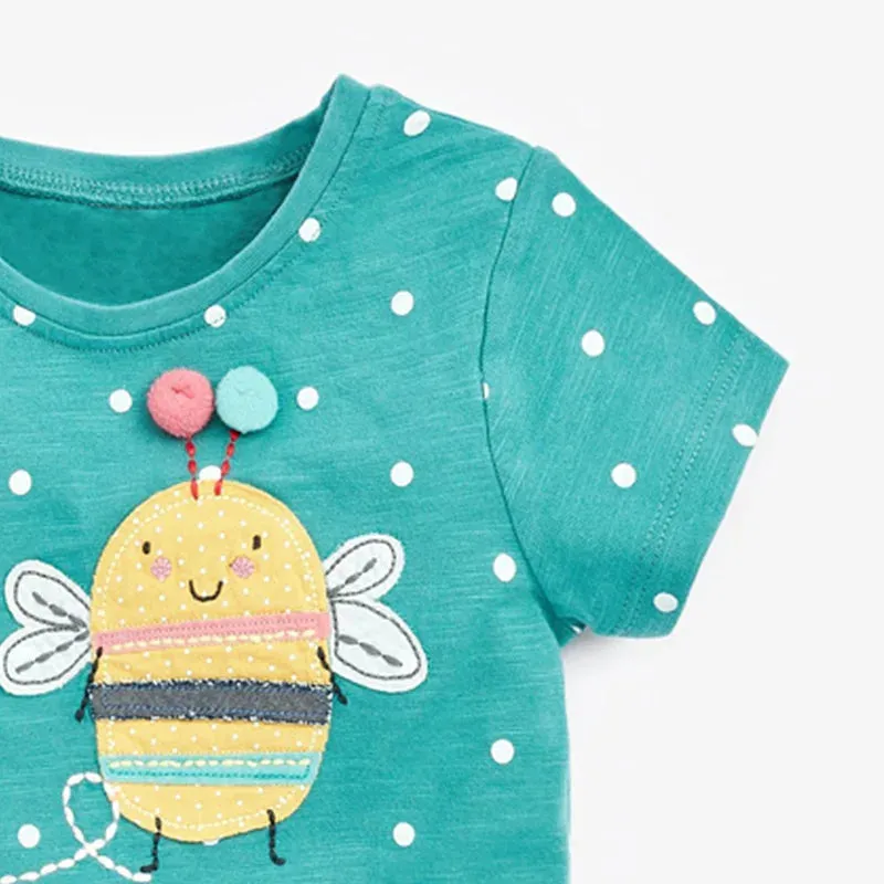 Cotton T-shirt Short Sleeves Summer Clothes with Little Bees Lovely for Baby Girls Kids 2 to 7 year
