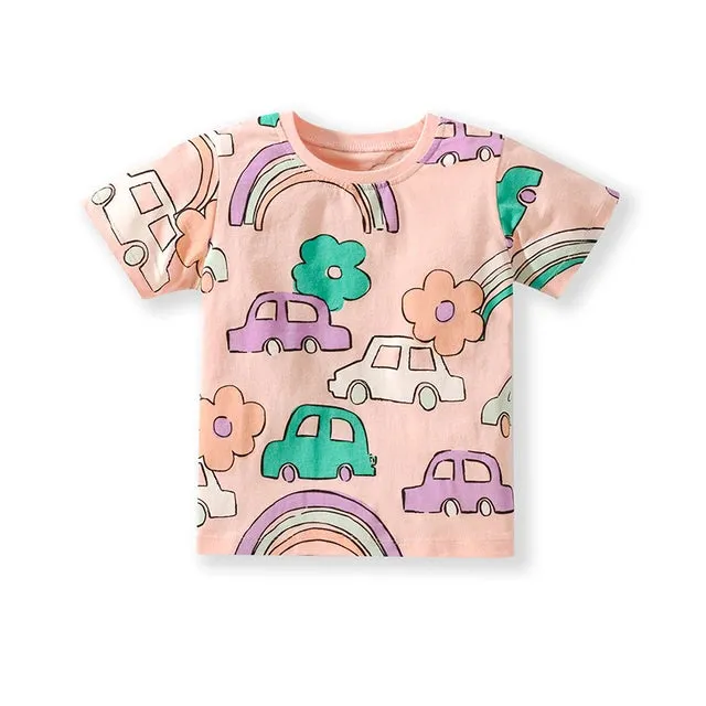 Cotton T-shirt Short Sleeves Summer Clothes with Little Bees Lovely for Baby Girls Kids 2 to 7 year