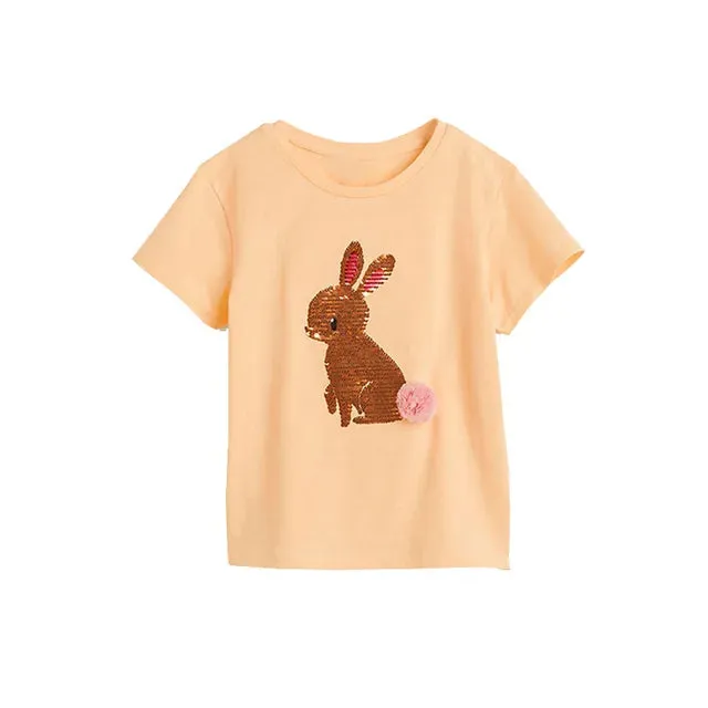 Cotton T-shirt Short Sleeves Summer Clothes with Little Bees Lovely for Baby Girls Kids 2 to 7 year