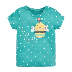 Cotton T-shirt Short Sleeves Summer Clothes with Little Bees Lovely for Baby Girls Kids 2 to 7 year