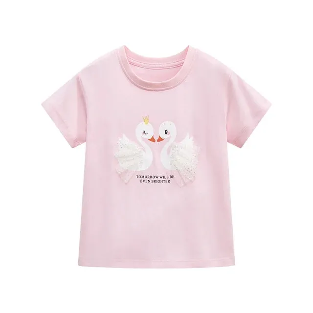 Cotton T-shirt Short Sleeves Summer Clothes with Little Bees Lovely for Baby Girls Kids 2 to 7 year